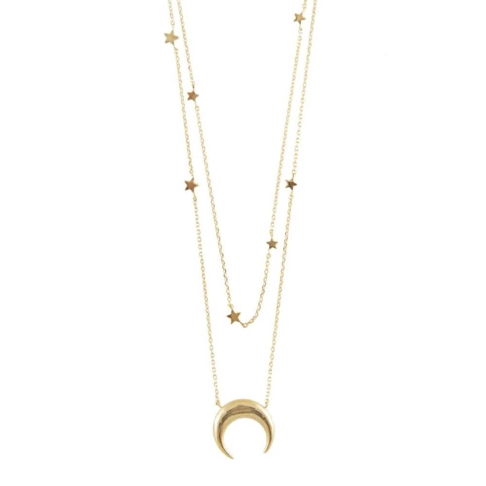 🆕️ Wanderlust Layered Stars & Crescent Moon Necklace Gold Plated NEW NIB